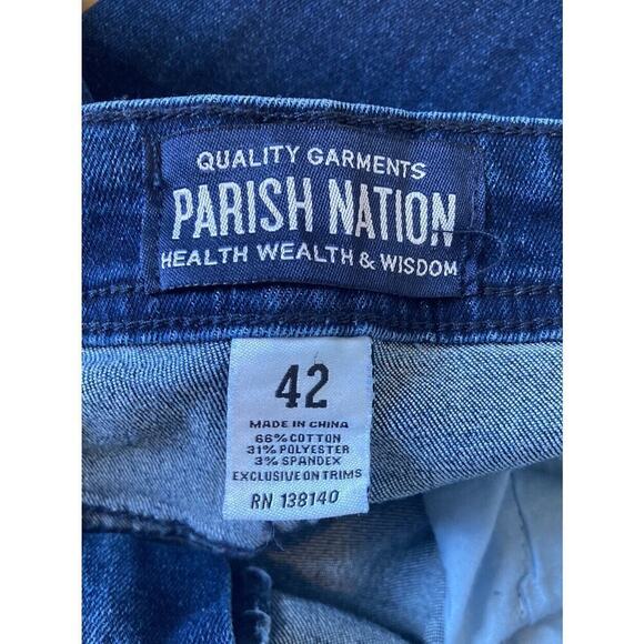 NWT $52 Parish Nation Side Stripe Distressed Jeans Size 42 Women’s Blue - Picture 3 of 9